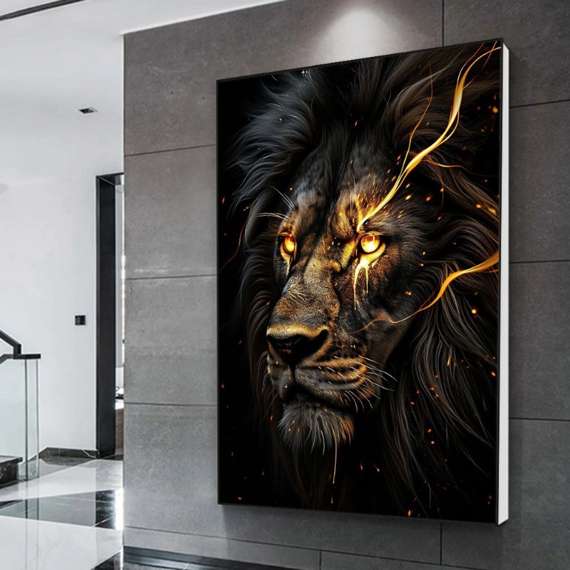 

Black and Golden Light Lion Posters Modern Animal Canvas Painting Picture Wall Art for Living Room Home Decoration No Frame