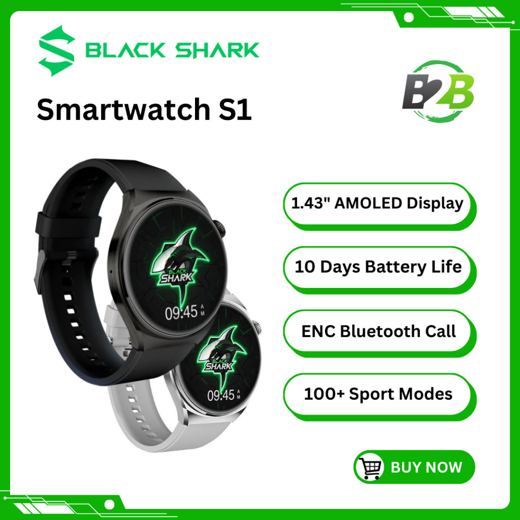 Black Shark Smart watch S1 - AMOLED Display 100+ Sports Modes IP68 Waterproof BlackShark Smartwatch