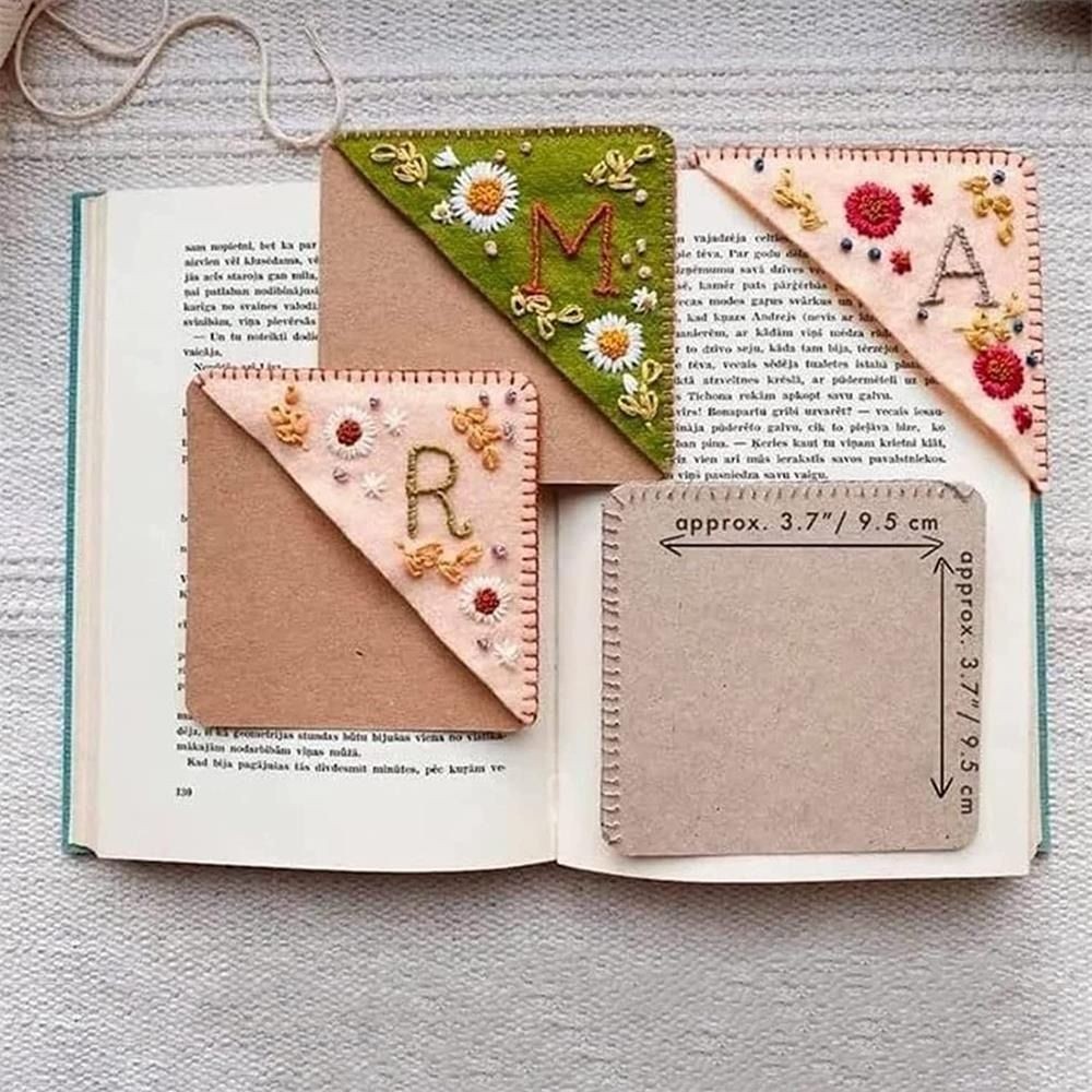 

New Design Hand Embroidered Corner Bookmark Cute Flower Letter Embroidery Bookmarks Stited Felt Corner Bookmark Book Clip