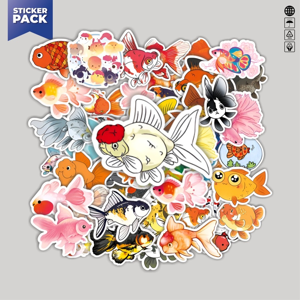 

[100PCS]Stiker Pack Stiker Golden Fish [Ikan] Series Aesthetic Vinyl Anti Air Dekorasi Sticker Laptop Buku Journal Koper Helm Casing HP Gitar Helm Skateboard