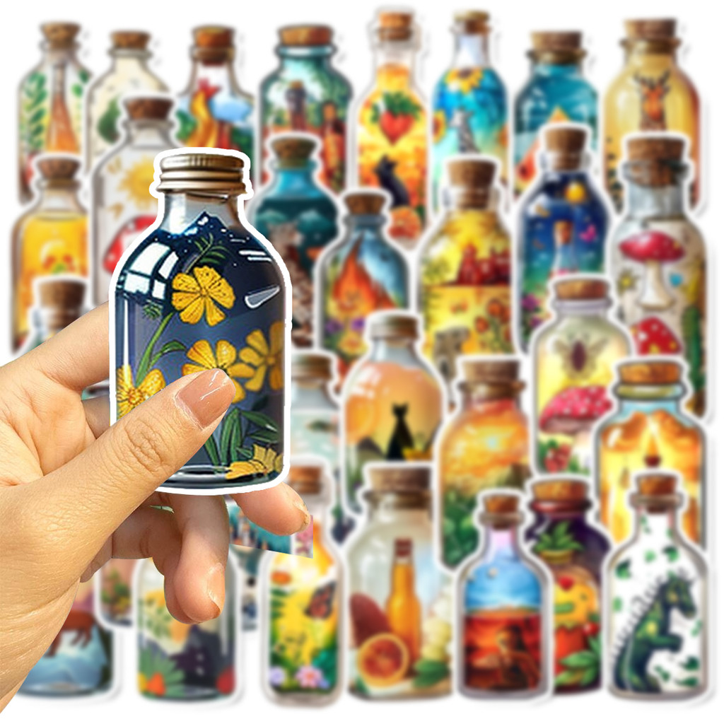 

50pcs Cartoon World in a Bottle Graffiti Stickers Personalized Decorative Guitar Notebook Decals