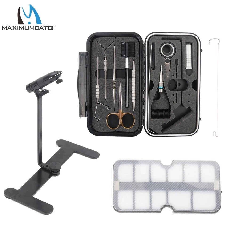 Maximumcat  Fly Tying Tool Set Vise Compact Fly Tying System Traveler Tackle Kit
