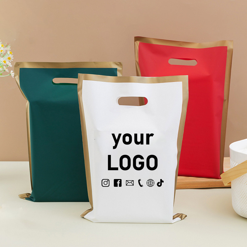 

100pcs custom plastic gift bags small business retail trade fair event party gift personalized shopping bag printing logo