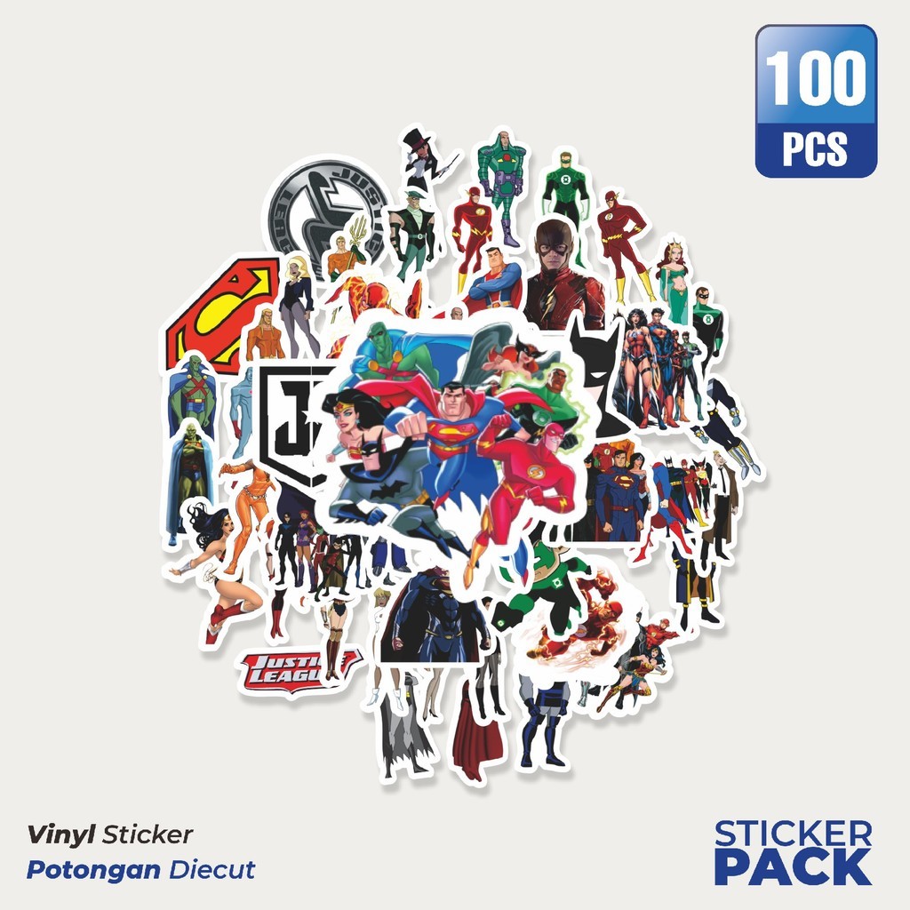 

Super Hemat! 100 PCS Sticker Kartun Justice League Sticker Waterproof Aesthetic- Untuk Laptop, Motor, dan Helm - Paper Stationery Pack
