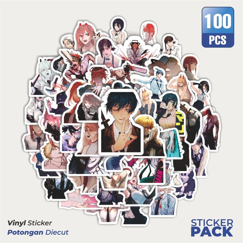 

100 PCS STIKER Sticker Anime Chain Saw Man Waterproof Aesthetic- Untuk Laptop, Motor, dan Helm - Paper Stationery Pack