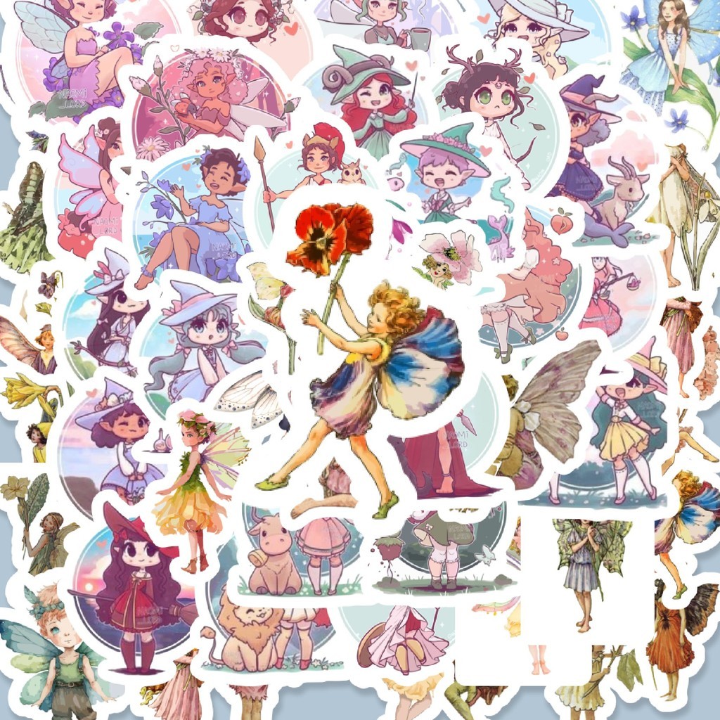 

100PCS Lucu Stiker Fairy [Peri] Stiker Aesthetic Stiker Anti Air Stikers Berperekat Waterproof sticker decal buat Motor Helm Buku Journal Koper Casing HP Laptop Botol Minum Hadiah anak