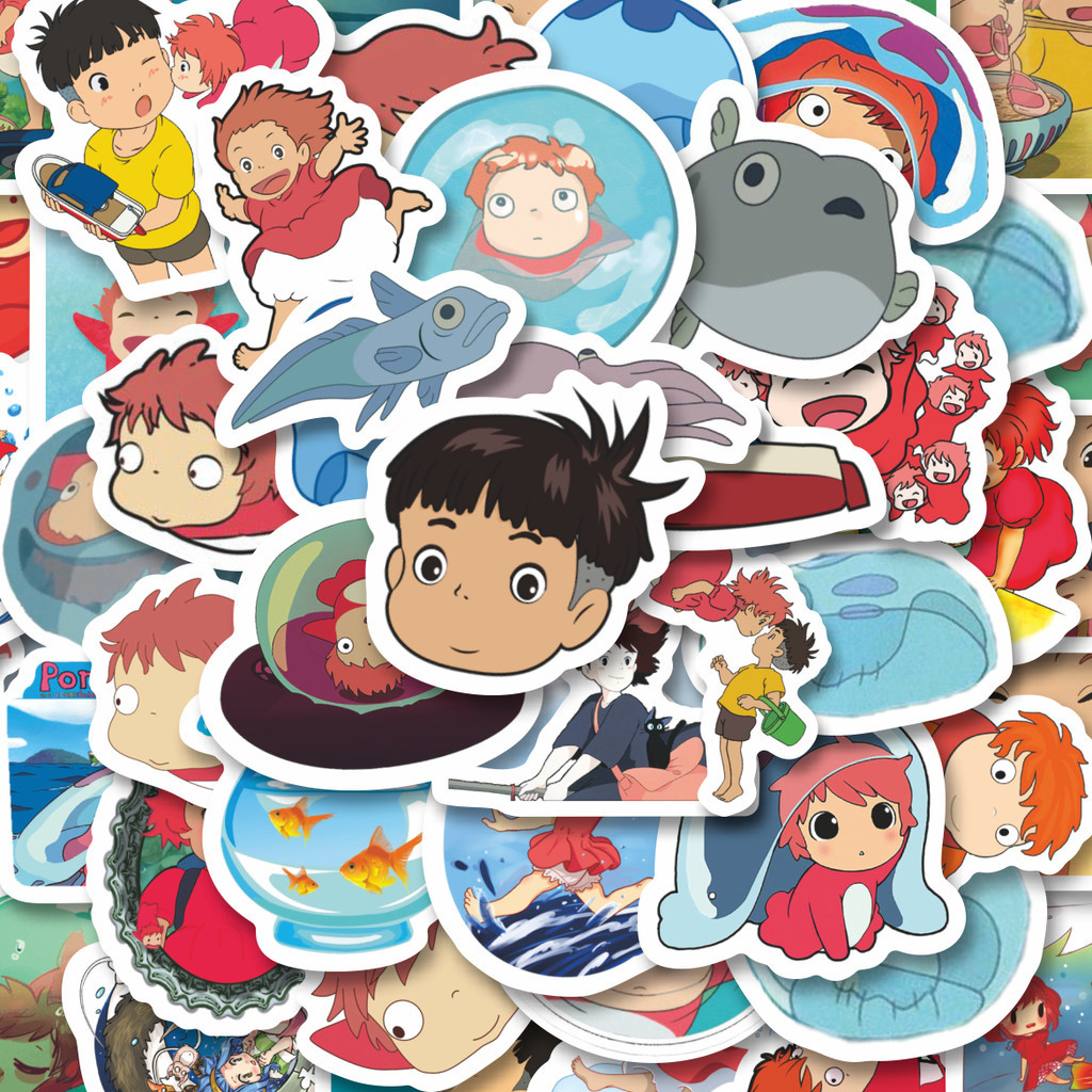

100PCS Lucu Stiker Kartun Ponyo Stiker Aesthetic Stiker Anti Air Stikers Berperekat Waterproof sticker decal buat Motor Helm Buku Journal Koper Casing HP Laptop Botol Minum Hadiah anak