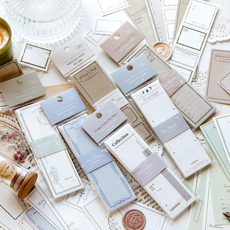 

100pcs Retro Salt Simple Border Material Paper Long Memo Pad Decorative Stationery Scrapbooking Diary Lable Junk Journal Planner