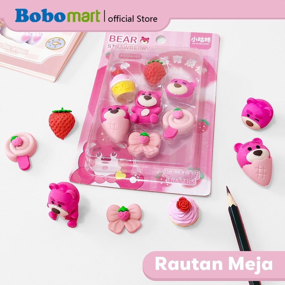 

BOBOMART Penghapus Eraser Karakter Fancy 1 Set Bisa Lepas Pasang XGD-8980 Bear Strawberry
