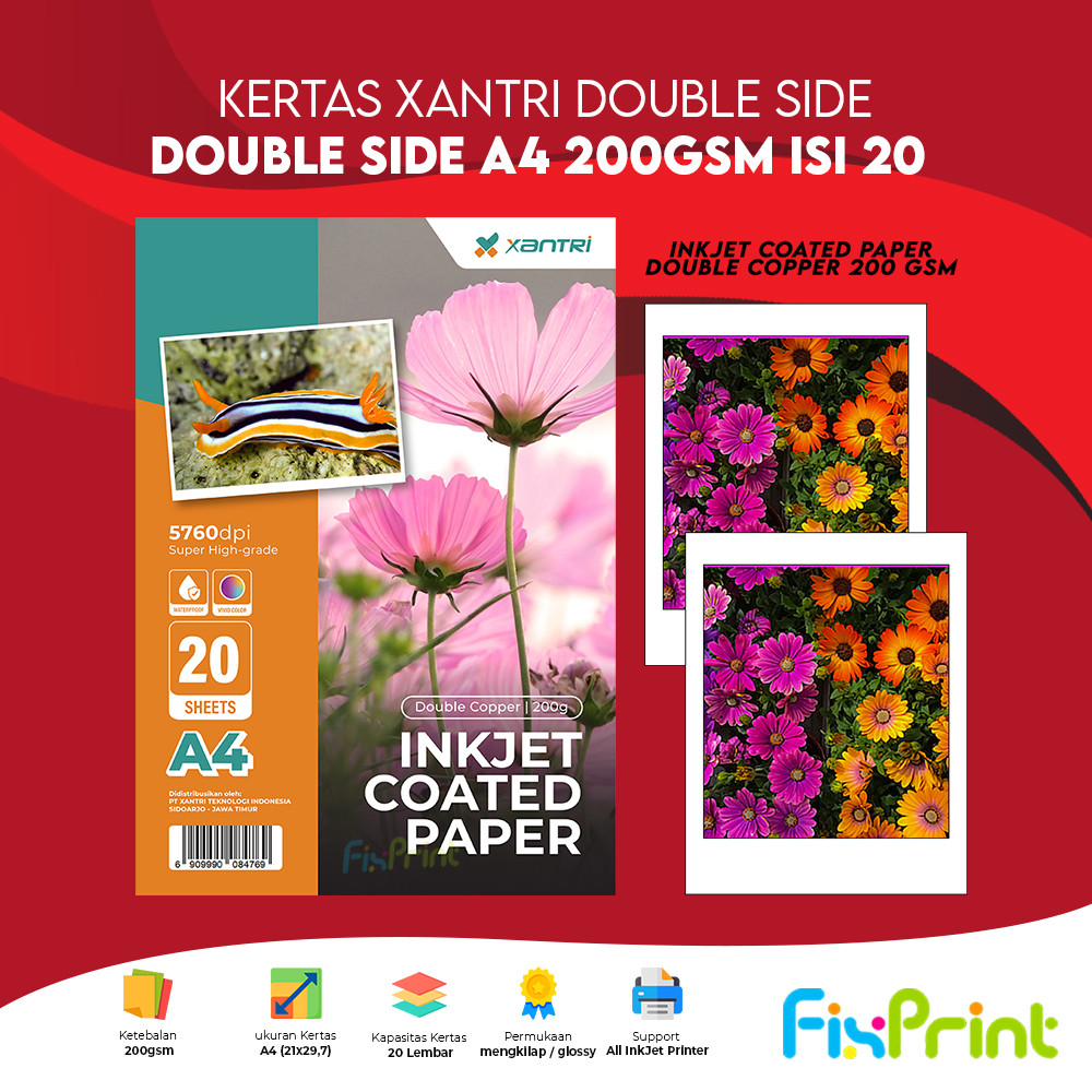 

Paper Xantri Foto Glossy 120gsm / 200gsm / 230gsm / 240gsm / 260gsm Double Side Photo Kertas Mengkilap One Side A4 20 Lembar