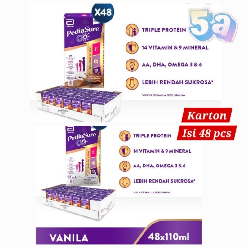 

New PediaSure Go Vanila Cokelat (1-10Tahun) Nutrisi UHT Paket isi 48x110ml (Kartonan)Premium