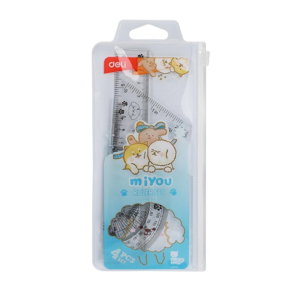 

Terbagus Deli Ruler Set / Set Penggaris Isi 4pcs Packaging Zip Bag Desain Miyou EH657