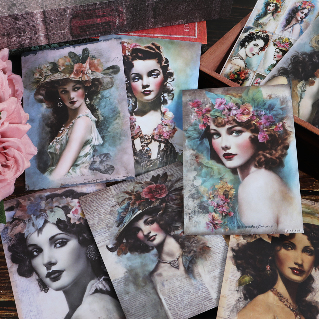 

JAIIMAN 60pieces Vintage Flower Girl Writable DIY Decor Paper Set With Self-adhesive Stickers,for Arts Crafts,Scrapbook Supplies