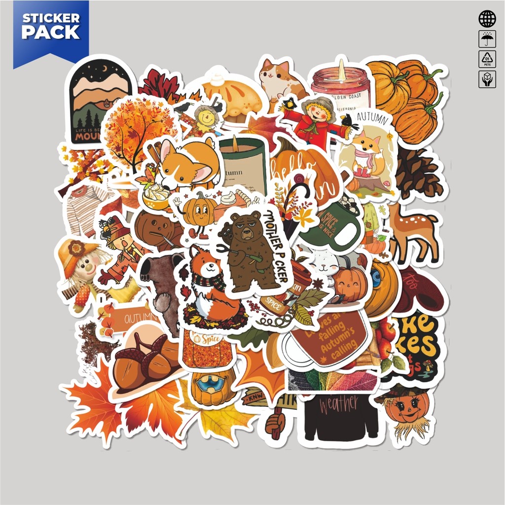 

[100PCS]Stiker Pack Stiker Hello Autumn Aesthetic Vinyl Anti Air Dekorasi Sticker Laptop Buku Journal Koper Helm Casing HP Gitar Helm Skateboard