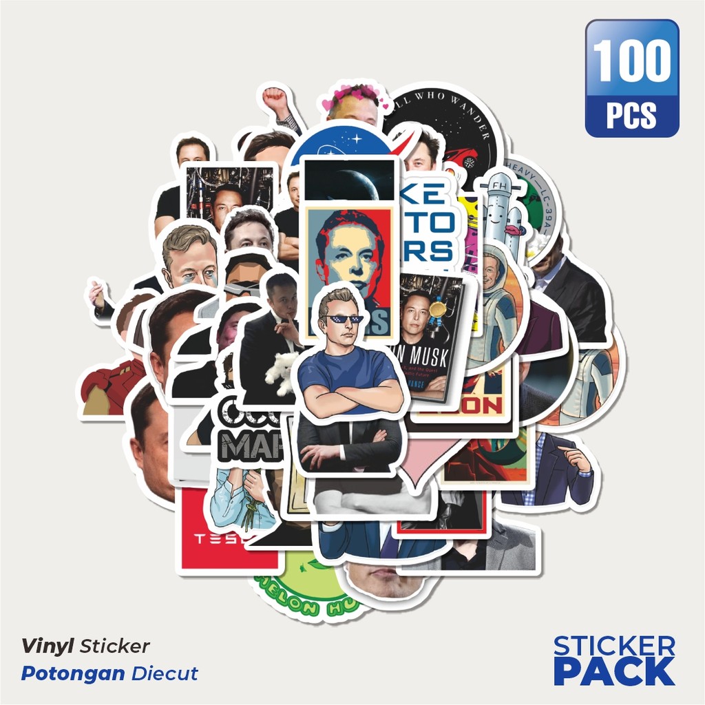 

Super Hemat! 100 PCS Stiker Elon Musk Stickers Waterproof Aesthetic- Untuk Laptop, Motor, dan Helm - Paper Stationery Pack