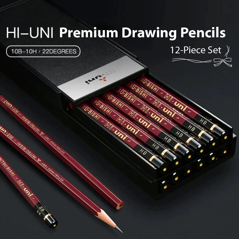 

UNI HI-UNI Professional Drawing Sketch Pencils 12pcs Set-10B-10H Artist&Student, High-Quality Wood Smooth Writing&Shading