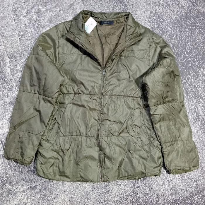 Jaket puffer tebal GLOBAL WORK hijau army bagus size m