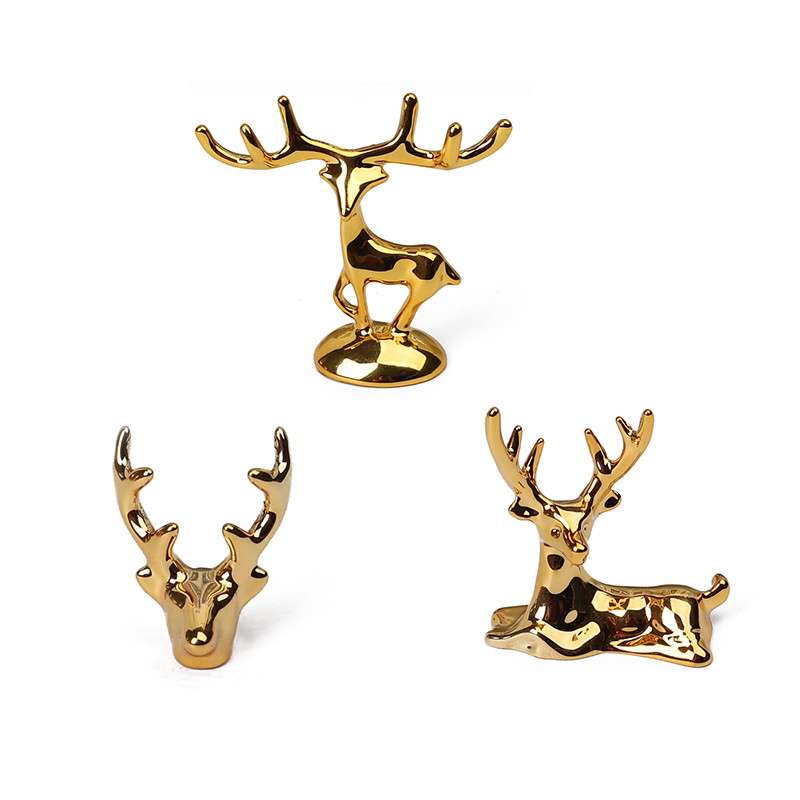 

1PC Elk Deer Statue Nordic Christmas Reindeer Art Figurine Vintage Golden Handicraft Home Ornament Table Decoration Gift