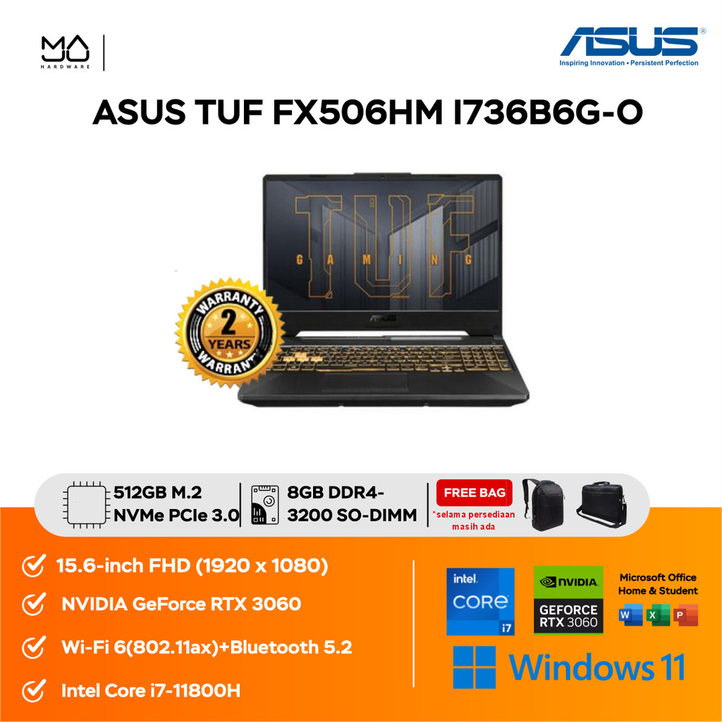 ASUS TUF FX506HM I736B6G-O Core i7 11800H 8GB 512GB SSD RTX3060 W10