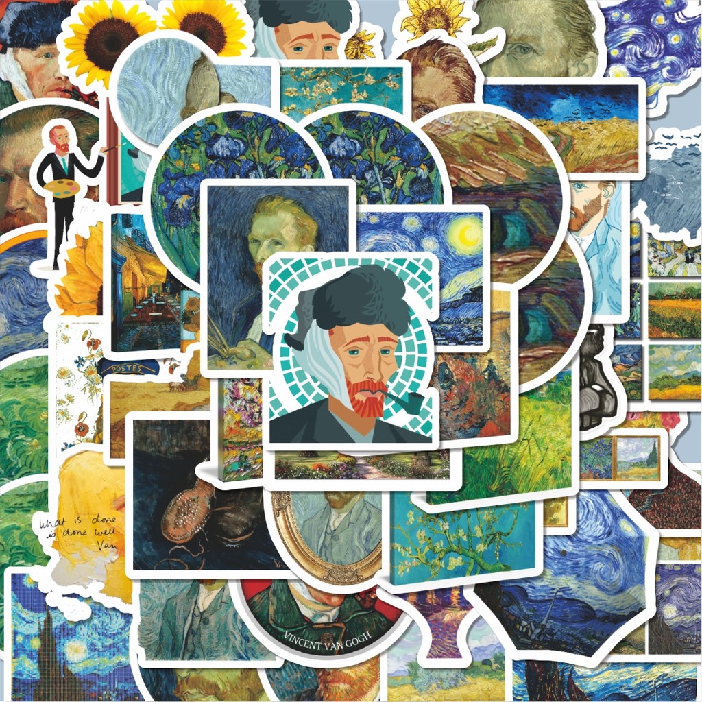 

100PCS Lucu Stiker Van Gogh Art Q-2 Mini Diary Manual Stiker Aesthetic Stiker Anti Air Stikers Berperekat Waterproof sticker decal buat Motor Helm Buku Journal Koper Casing HP Laptop Botol Minum Hadiah anak