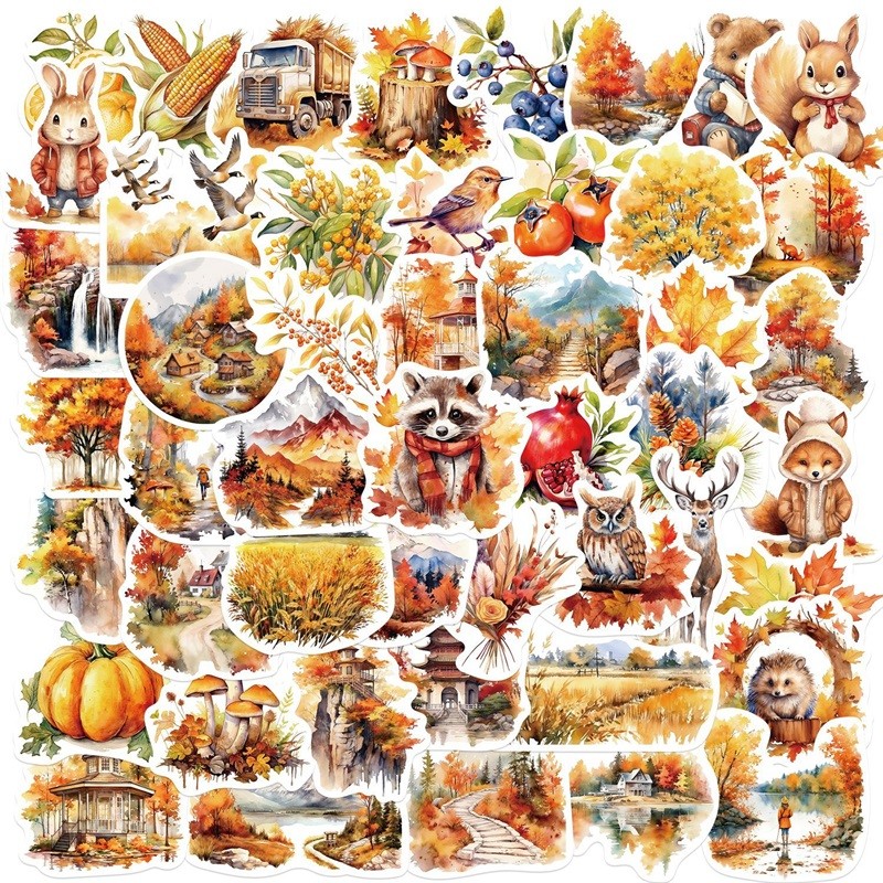 

10/30/50PCS Cute Autumn Harvest Decoration Scrapbooking Colorful PVC Sticker Aesthetic Stationery School Supplies for Kids