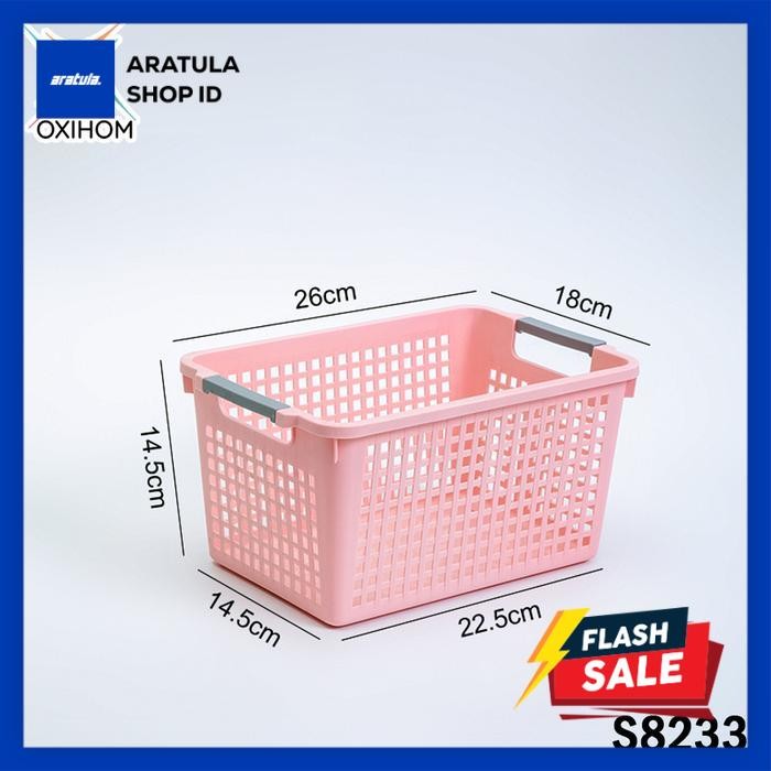 Oxihom Keranjang Serbaguna Baju Laundry Mainan Keranjang Plastik - S8233 Pink