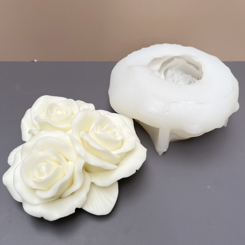 

Large 3D Three roses combined flower candle silicone mold rose flower aromatherapy candle mould rose resin mold gypsum molds