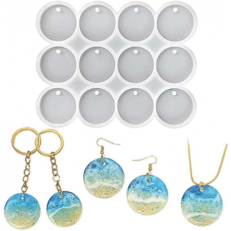 

12 Cavities Round Silicone Mould, Geometric Resin Jewellery Casting, DIY Pendant and Earrings Making, Keychain Handmade Moulds