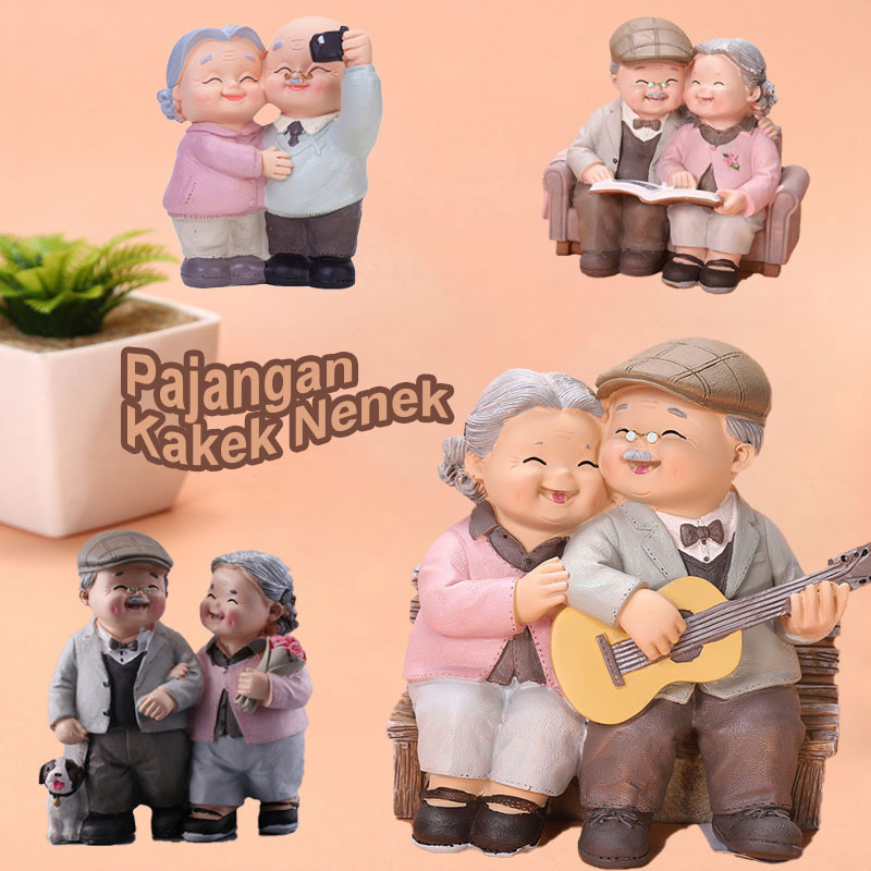 Pajangan Kakek Nenek / Patung Couple / Patung Pajangan Kakek Nenek Dekorasi Patung Hadiah Anniversar