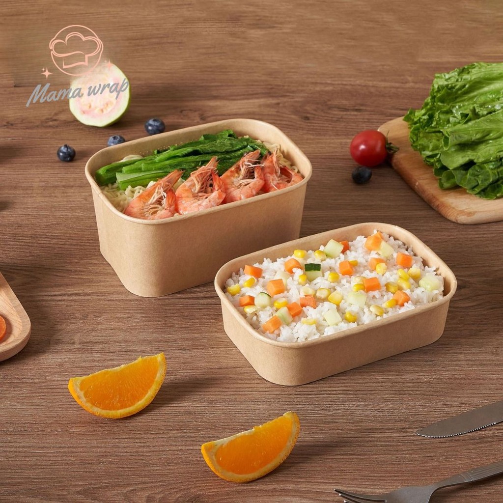 Food Container Kraft + Lid Brown Paper Lunch Box Kotak Nasi - Paper Lunch Box