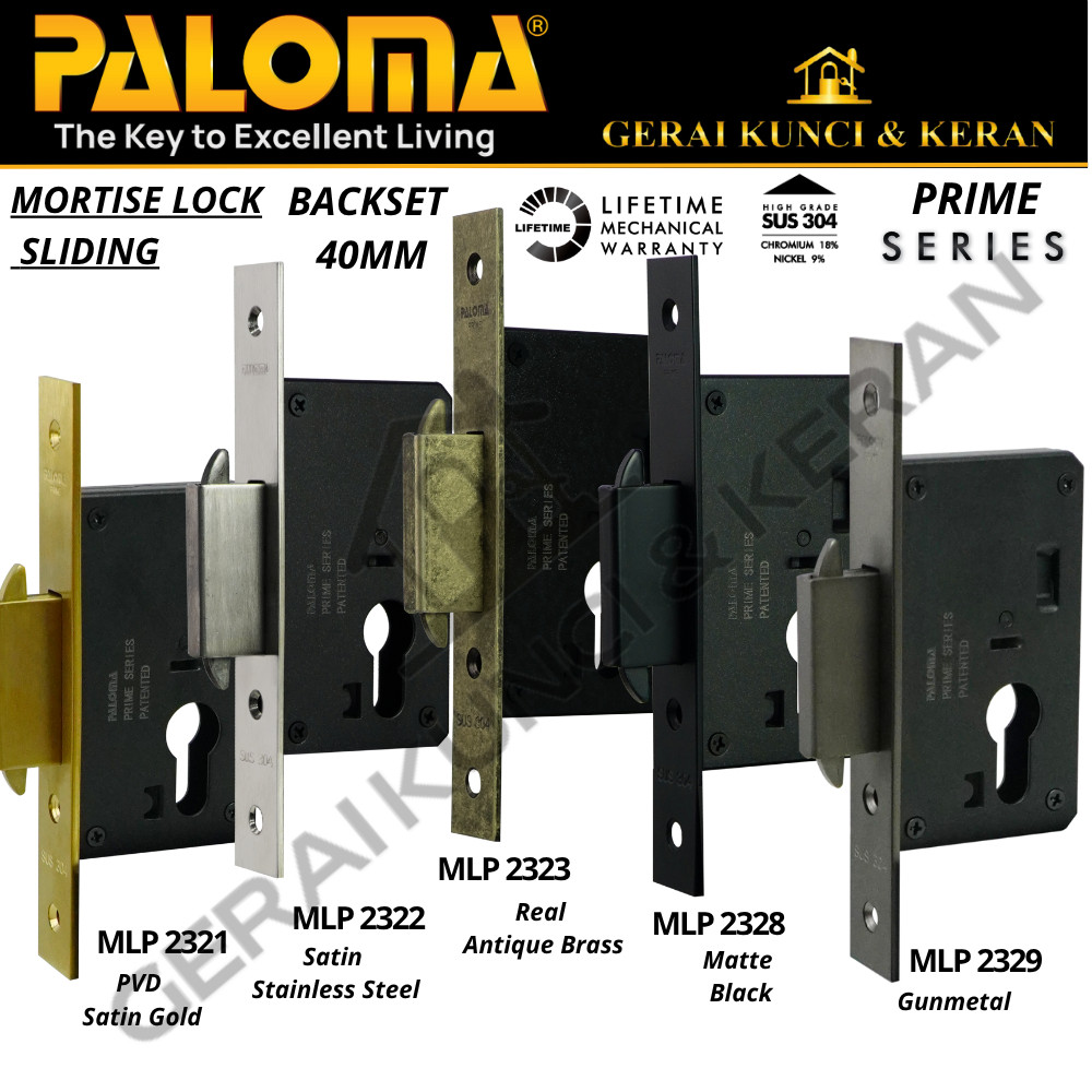 PALOMA MLP 2321 2322 2323 2327 2328 2329 Body Kunci Pintu Sliding Backset 40 MM Prime Series Mortise