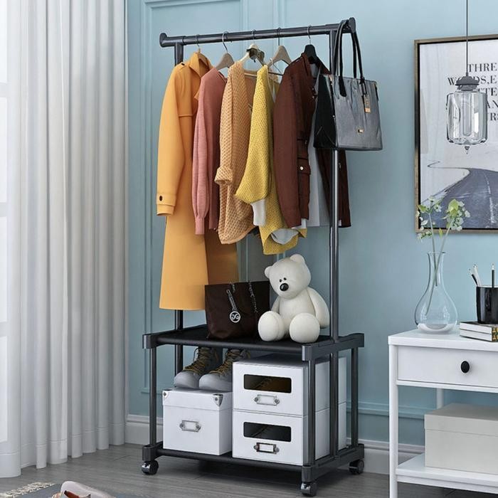 [Barang Baru] PROMO SHENAR, Neptune Rack Stand Hanger Rak Sepatu 2 Susun Jemuran Roda Besi Stainless