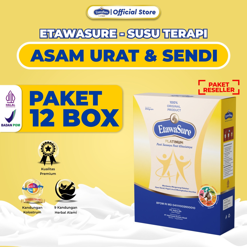 

Susu Etawa Untuk Asam Urat Tulang dan Sendi ETAWASURE Susu Kambing Etawa Paket 12 Box
