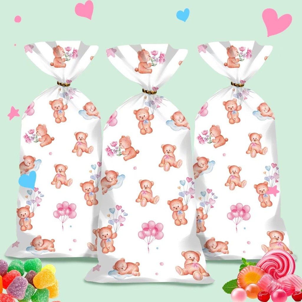 

25/50pcs Teddy Bear Candy Gift Bag Plastic Cookie Dessert Packaging Bags Kids Birthday Party Decoration Supplies Baby Shower