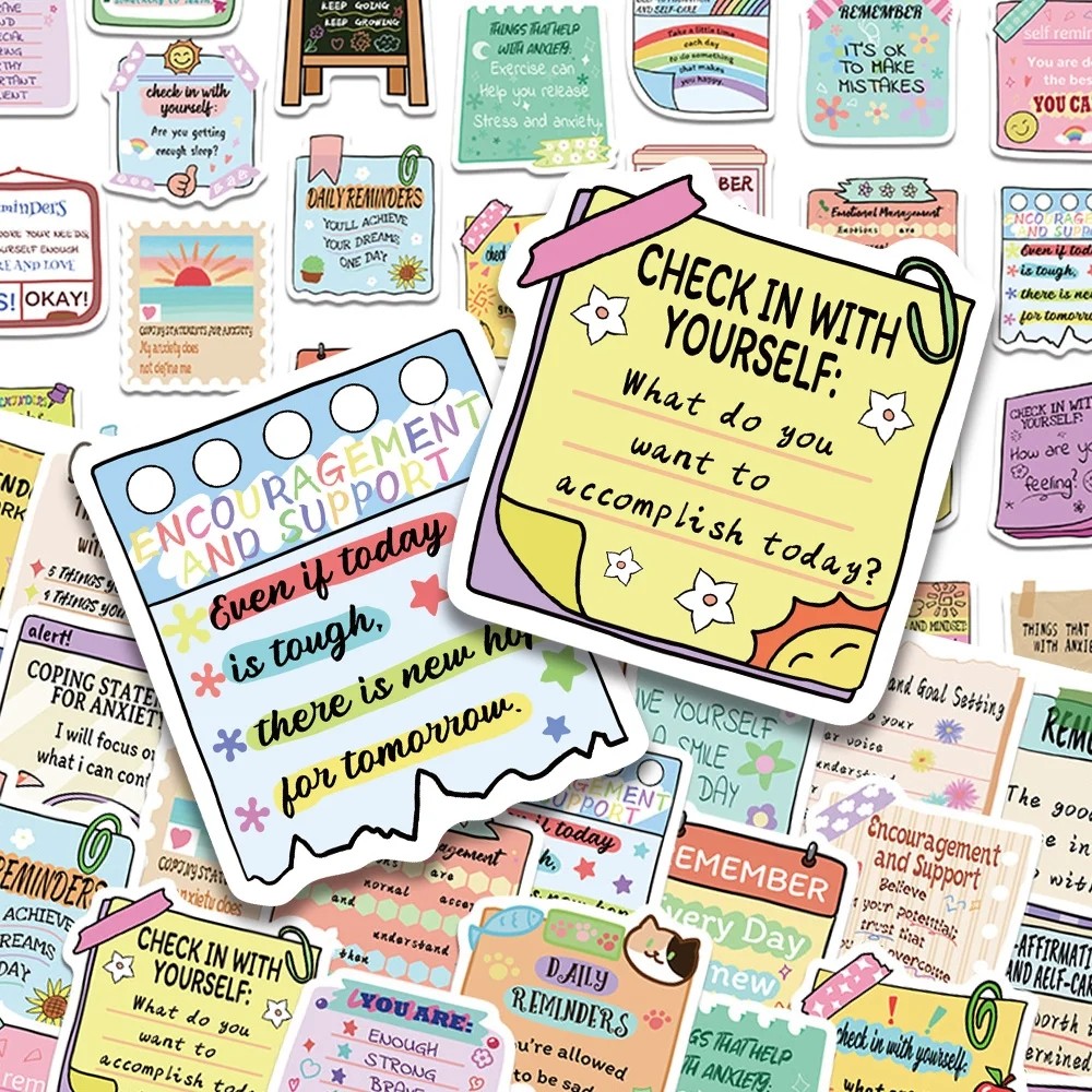 

50Pcs Mental Health Stickers Reminder Decals For Phone Notebook Suitcase Skateboard Guitar DIY Aesthetic Waterproof Sticker