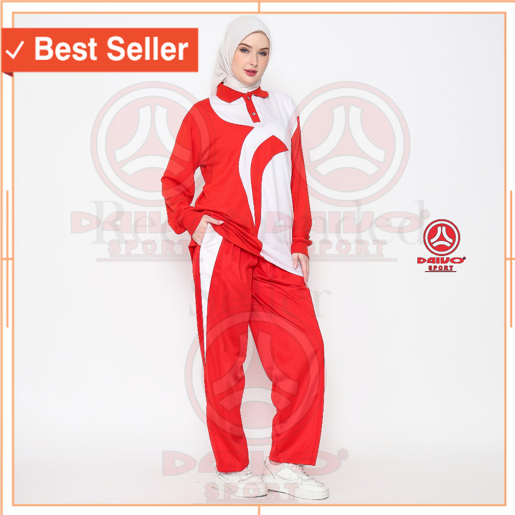 Setelan Olahraga Merah Putih Wanita dan Pria / Setelan Olahraga Senam Merah PutihTERMURAH BAJU JALAN