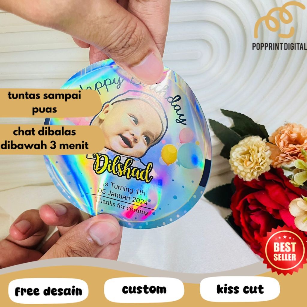

PpD 5-8 Stiker Hologram Ulang Tahun Anak Sticker Label Undangan Happy Birthday Uk.Sedang