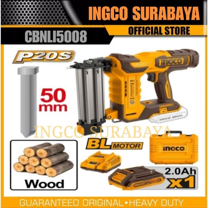 

INGCO CBNLI5008 CORDLESS BRAD NAILER BRUSHLESS PAKU TEMBAK BATERAI 20V