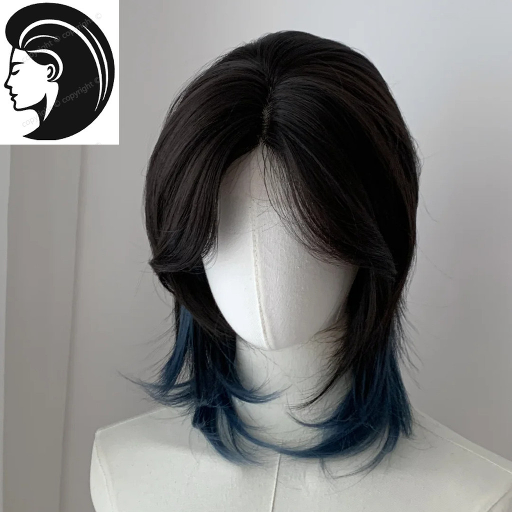 【Rambut nyata.】 Wig Wolfcut, Rambut Palsu Pria, Wig Wanita Full Kepala, Wig 2 Warna, Wig Mullet, Wig
