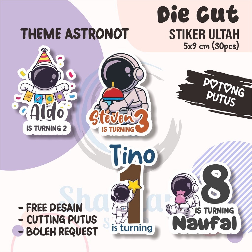 

( 30 PCS ) Stiker Ulang Tahun Anak THEME ASTRONOT / Stiker Ulang Tahun DIE CUT / Stiker Ulang Tahun Custom / Stiker Ultah Waterproff / Efek Stiker Hologram
