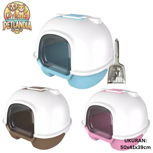 LITTER BOX DENGAN TUTUP DAN SEKOP - LITTER BOX KUCING - KOTAK PASIR KUCING
