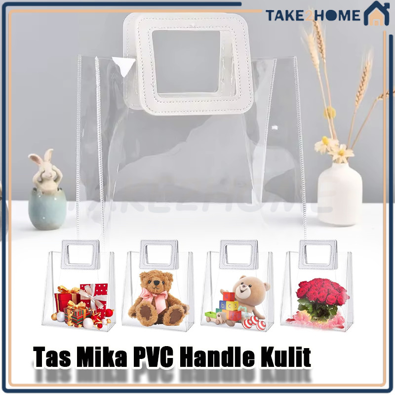 

Tas Mika PVC Handle Kulit/Tas Mika Tebal Kulit Pvc Transparan BeningSouvenir/Tas Mika PVC Doff Transparan Leather Handle