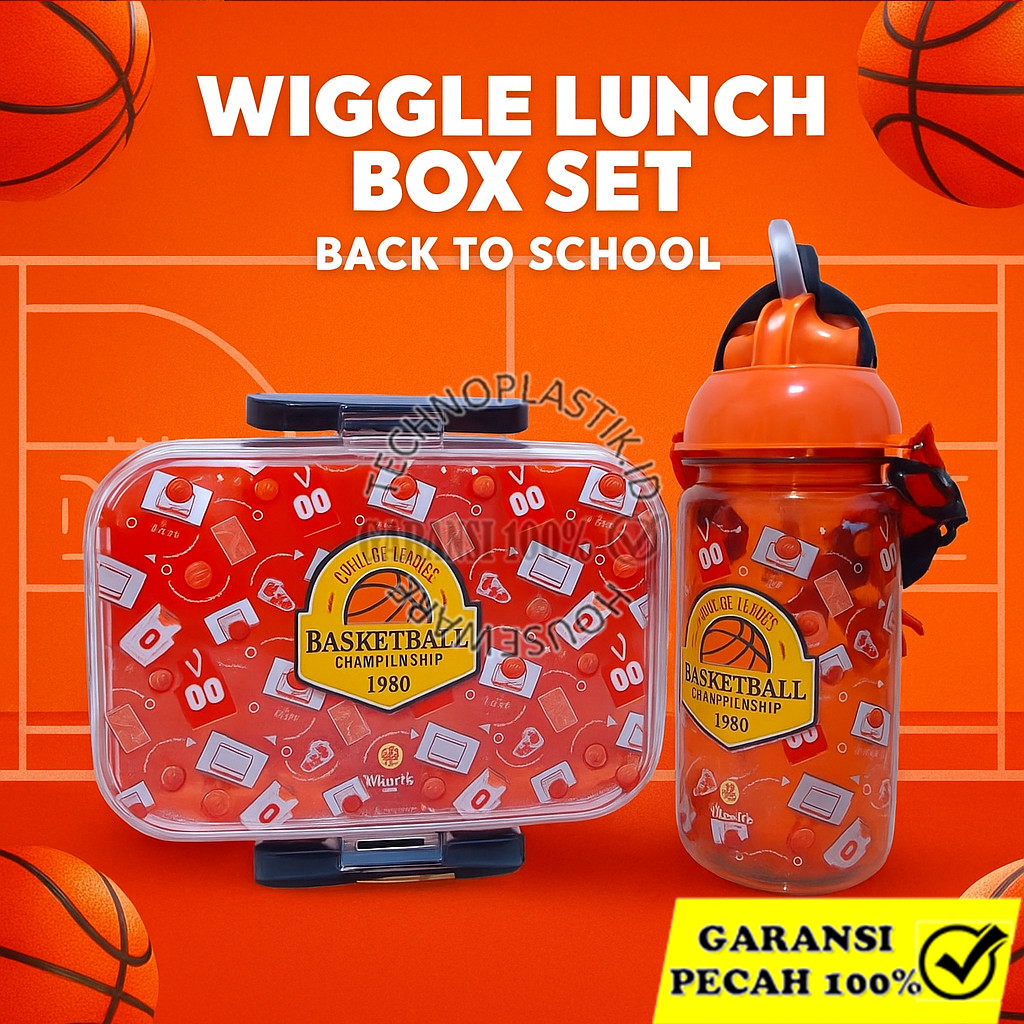 WIGGLE Lunch Box Set Sporty Orange Lunch Box 750Ml Kotak Bekal Lock Botol Tas Lunch Bag