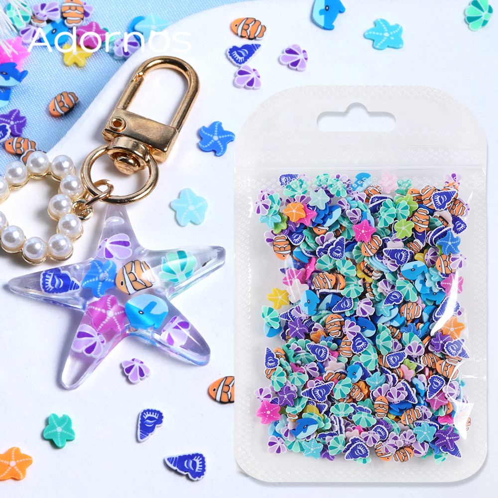 

Summer Ocean Polymer Clay Slices Epoxy Resin Filling Clownfish Shark Seashell Design Accessories DIY Keychains Pendants Making