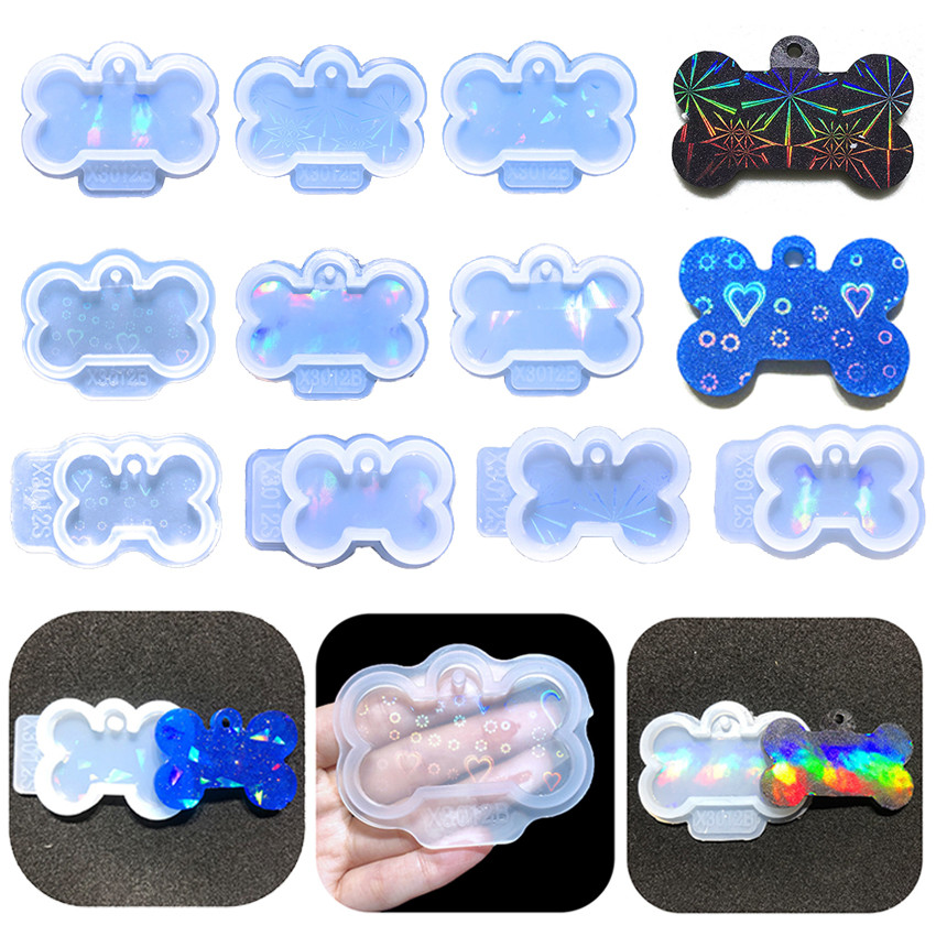 

1 Piece Dog Tag Bone Keychain Laser Silicone Mould Pendant Epoxy Resin Molds For DIY Making Tool Holographic Light and Shadow