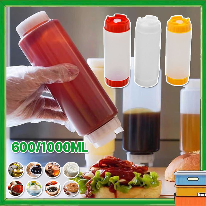 600/1000ML Squeeze Bottle Botol Saos Dispenser Double Head Botol Plastik Anti Tumpah Multifungsi Bot