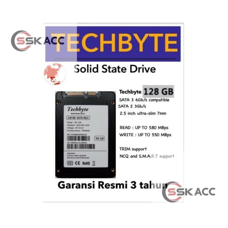 SSD TECHBYTE 128GB SATA III GARANSI 3 TAHUN