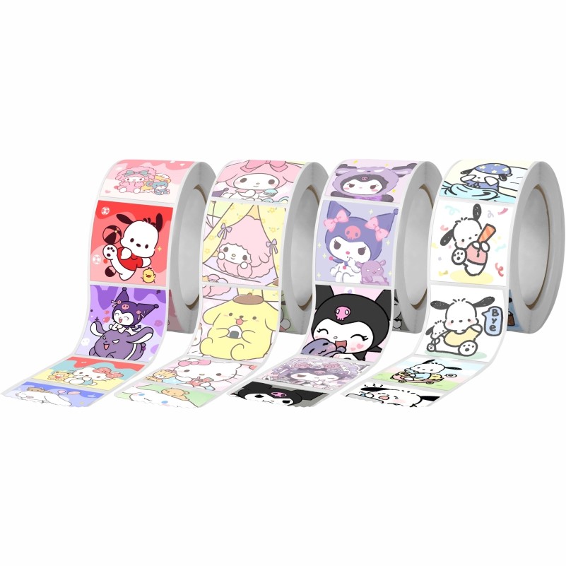 

500Pcs/Sanrio Roll Sealing Sticker Kawaii Kuromi Hello Kitty Melody Cinnamoroll Cute Cartoon Kids Reward Stickers Decora Decals