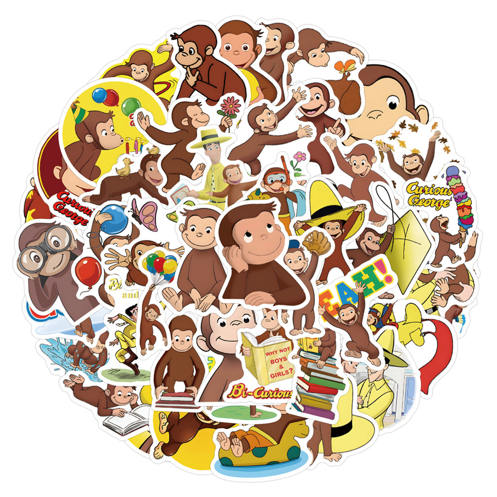 

60PCS Curious George Cartoon Stickers Comedy Movies Decals Cute Monkey Kids Toys Fridge Laptop Guitar Car Bike Animal Decoration