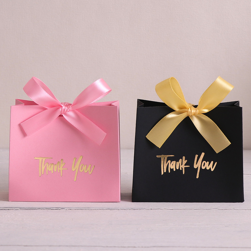 

10 Pieces of Elegant Mini Gift Box/Gift Bag, with Gold Ribbon and Text Thank You Design, Various Colors Available, Perfect for Wedding Gifts, Party Gifts and Small Gifts, Perfect for Birthday, Gender Reveals, and Halloween Style, Golden Thank You Text De
